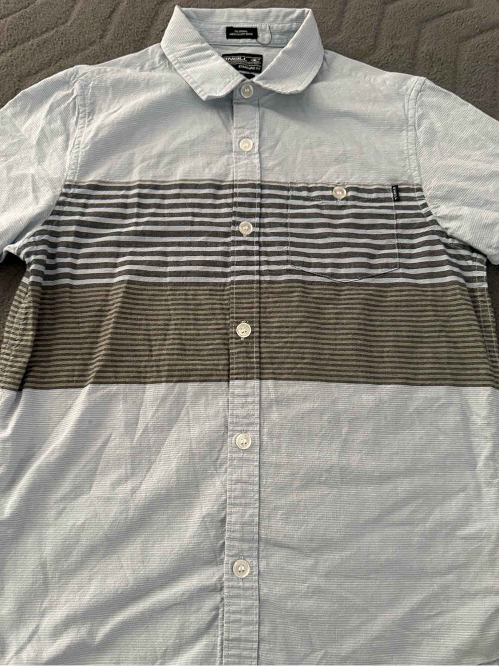 O'Neill Light Blue Short-Sleeve Button-Down with Gray Stripe Panel